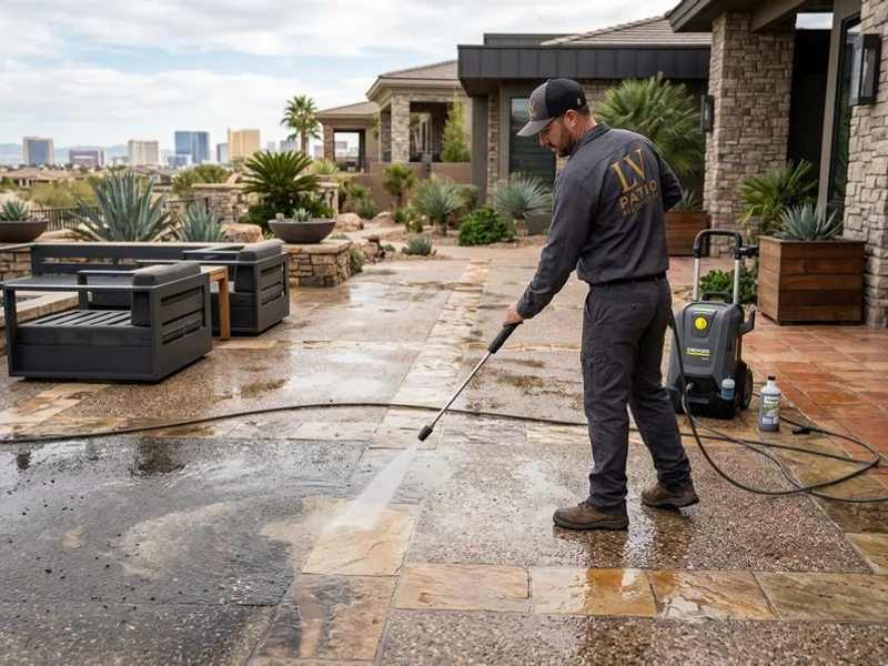 Pressure washing stage of concrete cleaning