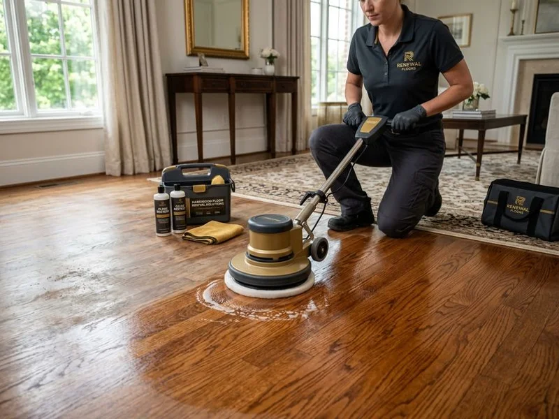 Hardwood with intact finish but a dull film