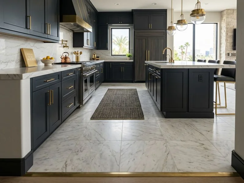 Honed marble floor in a Las Vegas kitchen