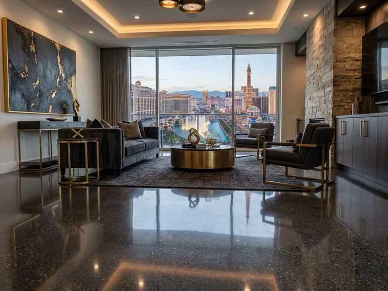 Polished concrete floor in a modern Las Vegas living room