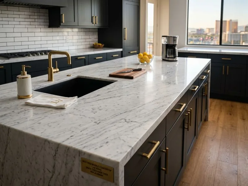 Restored marble kitchen countertop saving thousands